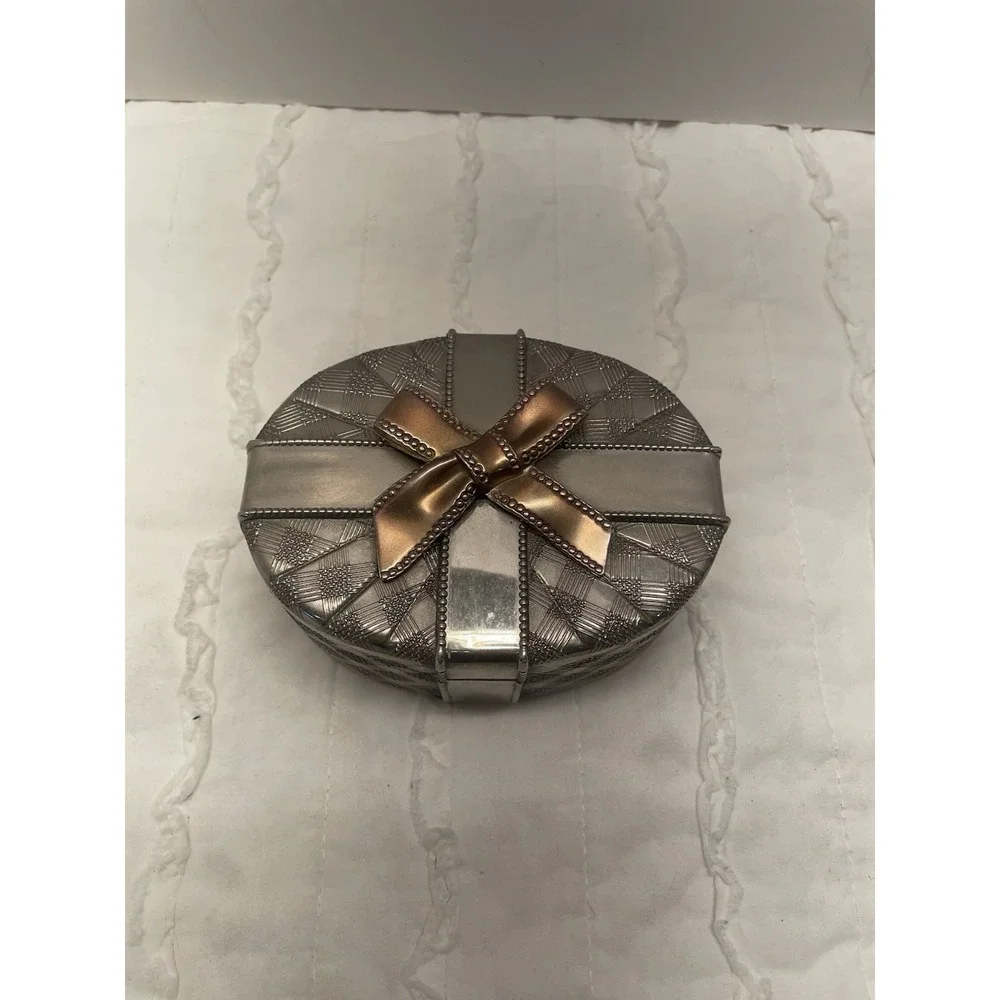 Godinger Silver Art Co. Silver-plated Lined Oval Jewelry Trinket Box Gold Bow
